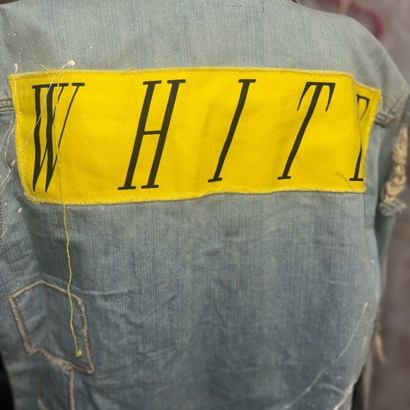 Men's OFF WHITE Logo Damaged light Denim Shirt/Light Jacket Size Large - Picture 3 of 15